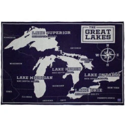 Faribault Mill Great Lakes Map Wool Throw